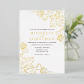 Golden Vineyard Wit Echte Folie Bruiloft Folie Uitnodiging (Staand Voorkant)