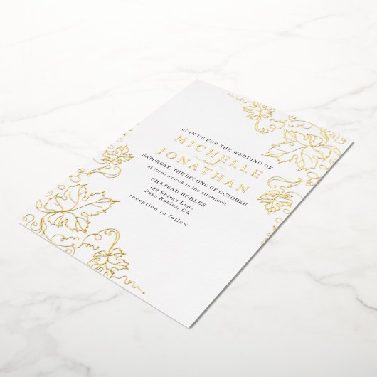 Golden Vineyard Wit Echte Folie Bruiloft Folie Uitnodiging (Gedraaid)