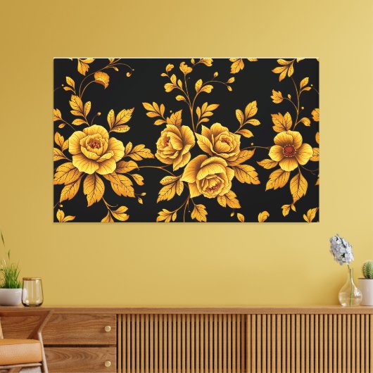 Golden Vintage Roses Canvas Afdruk (Insitu (Woonkamer))