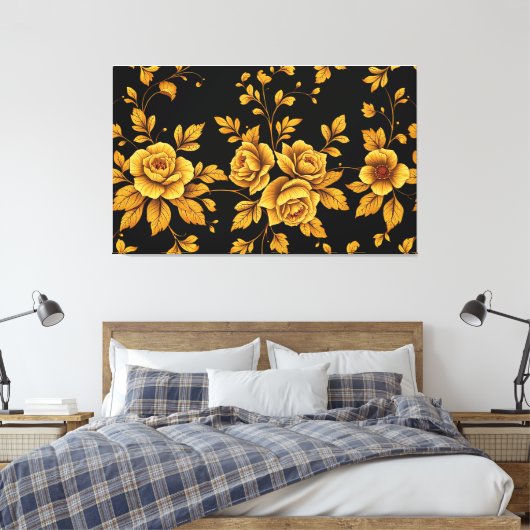 Golden Vintage Roses Canvas Afdruk (Insitu (Slaapkamer))
