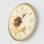Golden wall clock - Planets and roses galaxy Grote Klok (Hoek)