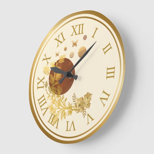 Golden wall clock - Planets and roses galaxy Grote Klok (Hoek)