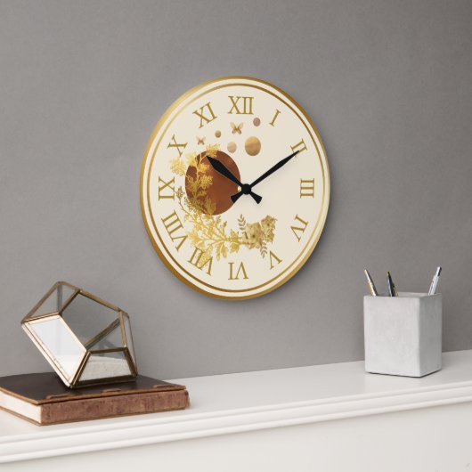 Golden wall clock - Planets and roses galaxy Grote Klok (Kantoor)