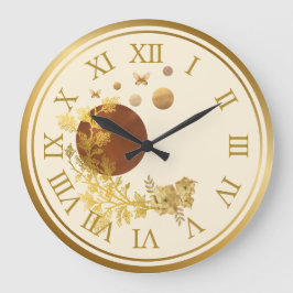 Golden wall clock - Planets and roses galaxy Grote Klok
