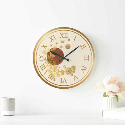 Golden wall clock - Planets and roses galaxy Grote Klok (Huis)