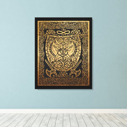 Golden Warrior Shield - Intrigerend Viking-geïnspi Canvas Afdruk (Insitu (Houten vloer))