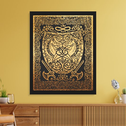 Golden Warrior Shield - Intrigerend Viking-geïnspi Canvas Afdruk (Insitu (Woonkamer))