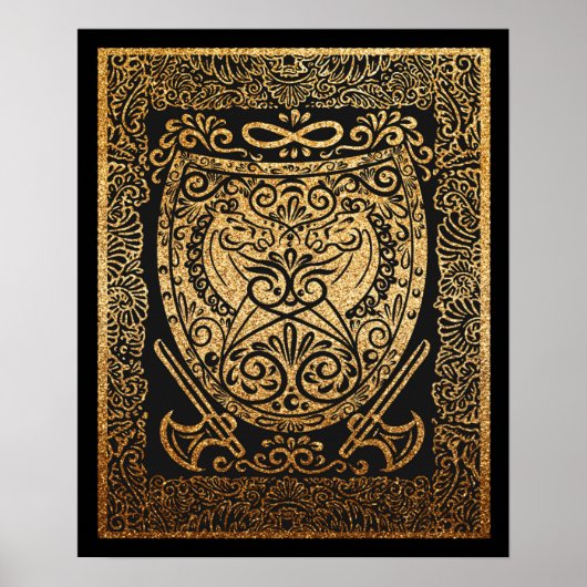 Golden Warrior Shield - Intrigerend Viking-geïnspi Poster (Voorkant)
