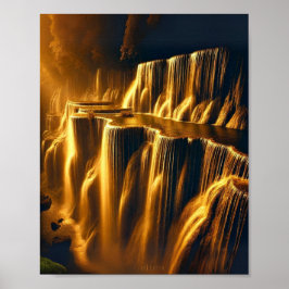 Golden Waterfall Abstracte muurkunst Poster