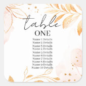Golden Waterverf Glitter Tafel Nummers Bruiloft Vierkante Sticker (Voorkant)