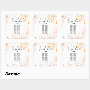 Golden Waterverf Glitter Tafel Nummers Bruiloft Vierkante Sticker