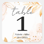 Golden Waterverf Glitter Tafel Nummers Bruiloft Vierkante Sticker (Voorkant)