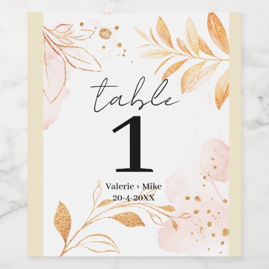 Golden Waterverf Glitter Tafel Nummers Bruiloft Wijn Etiket (Enkel label)