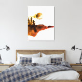 Golden Waterverf Mountains Moon Pine Trees Canvas Afdruk (Insitu (Slaapkamer))