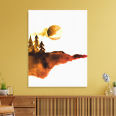 Golden Waterverf Mountains Moon Pine Trees Canvas Afdruk (Insitu (Woonkamer))