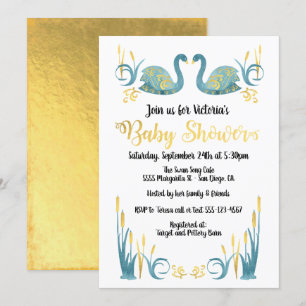 Golden waterverf Swans Baby shower Kaart
