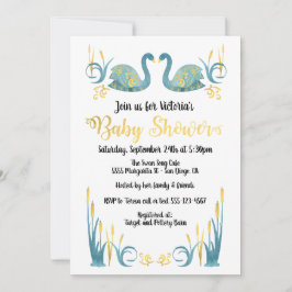 Golden waterverf Swans Baby shower Uitnodiging