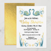 Golden waterverf Swans Baby shower Uitnodiging (Voorkant / Achterkant)