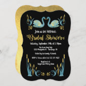 Golden waterverf Swans Bruidsdouche Uitnodiging (Voorkant / Achterkant)