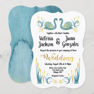 Golden waterverf Swans Wedding Invitations Kaart