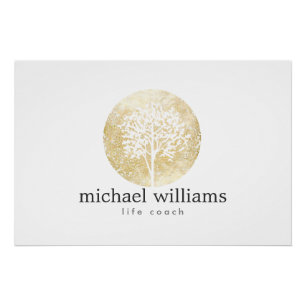 Golden Waterverf Tree Life Coach Logo Perfect Poster