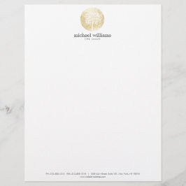 Golden Waterverf Tree of Life Letterhead Briefhoofd Sjabloon