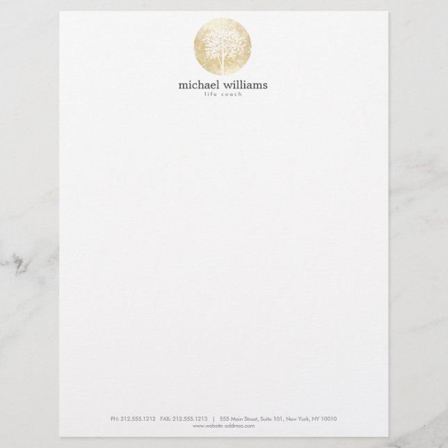 Golden Waterverf Tree of Life Letterhead Briefhoofd Sjabloon (Voorkant)