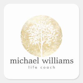 Golden Waterverf Tree Vierkante Sticker