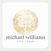 Golden Waterverf Tree Vierkante Sticker (Voorkant)