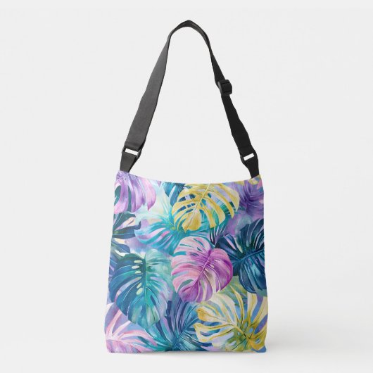 Golden Waterverf Tropical Leaves Paradise Crossbody Tas (Voorkant)