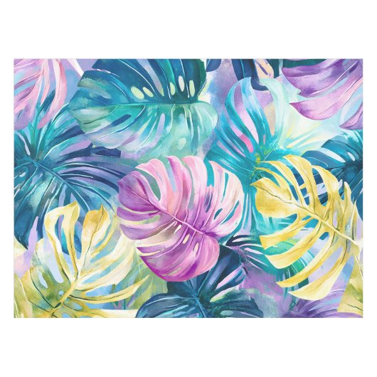 Golden Waterverf Tropical Leaves Paradise Tafelkleed (Voorkant (Horizontaal))