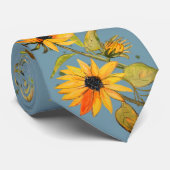 Golden Waterverf Zonnebloem Lichtblauwe Stropdas (Opgerold)