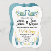 Golden waterverf Zwanen Huwelijksuitnodigingen Kaart (Voorkant / Achterkant)