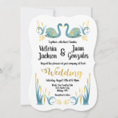 Golden waterverf Zwanen Huwelijksuitnodigingen Kaart (Voorkant)