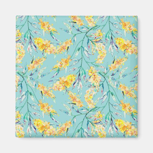 Golden Wattle Branch in Blue Magneet (Voorkant)