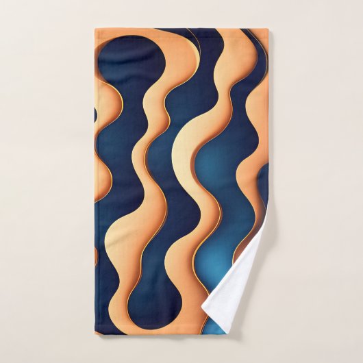 Golden Wave Blauwe Waterverf Abstract Patroon Bad Handdoek (Handdoek)
