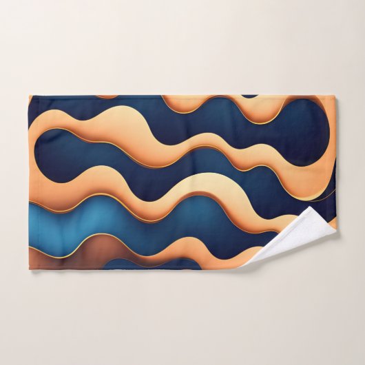 Golden Wave Blauwe Waterverf Abstract Patroon Bad Handdoek (Handdoek)