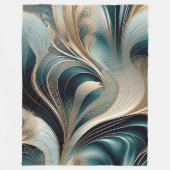 Golden Wave - Blauwgroen en Goud Abstract Fleece Deken (Voorkant)