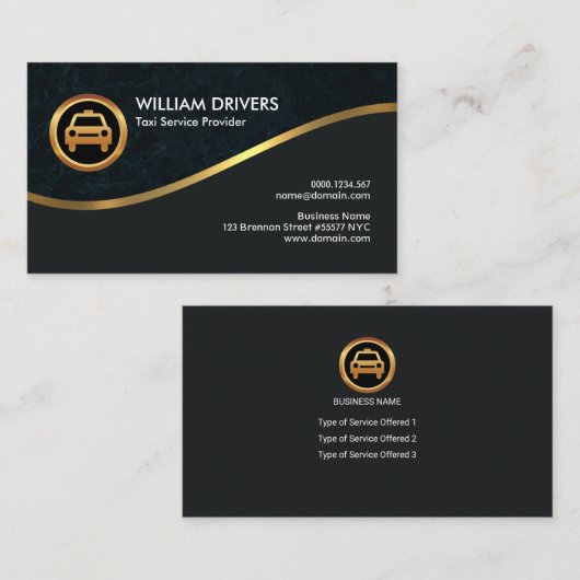 Golden Wave Curve Elegant Cyan Grunge Taxi Visitekaartje (Voorkant / Achterkant)