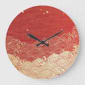 Golden Wave Paper Texture Pattern Grote Klok (Voorkant)