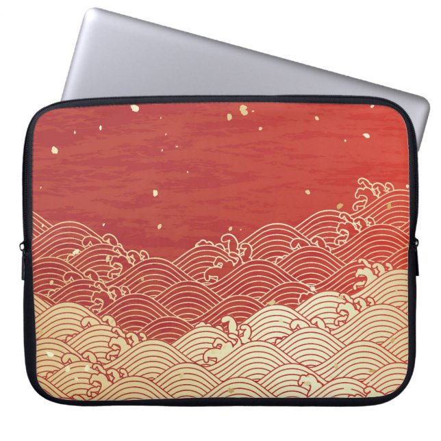 Golden Wave Paper Texture Pattern Laptop Sleeve (Voorkant)