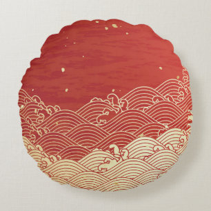 Golden Wave Paper Texture Pattern Rond Kussen