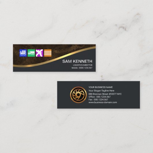 Golden Wave Stylish Brown Grunge Logistics Mini Visitekaartje (Voorkant / Achterkant)