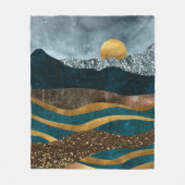 Golden Waves Under Moonlit Mountains Fleece Deken (Voorkant)