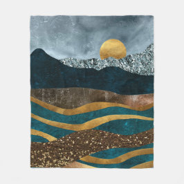 Golden Waves Under Moonlit Mountains Fleece Deken