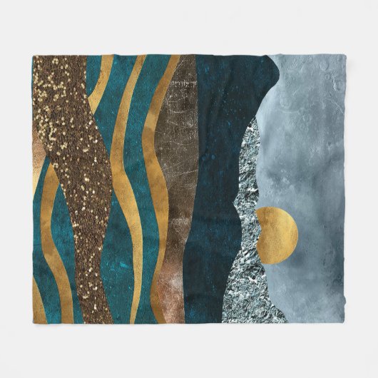 Golden Waves Under Moonlit Mountains Fleece Deken (Voorkant (Horizontaal))