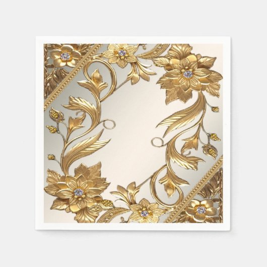 Golden Wavy bladeren Bloemen Servet (Voorkant)