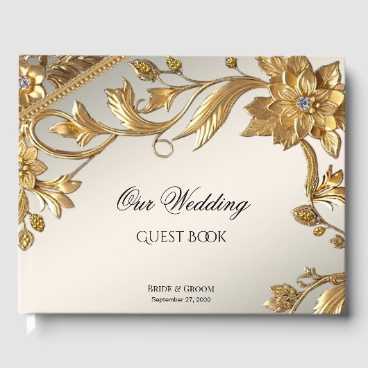 Golden Wavy Leaves Floral Gastenboek (Voorkant)