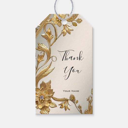 Golden Wavy Leaves Floral Gift Label Cadeaulabel (Voorkant)
