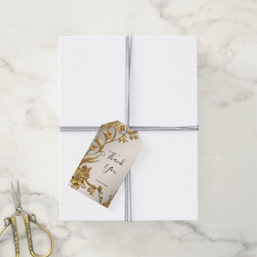 Golden Wavy Leaves Floral Gift Label Cadeaulabel (Met Touw)